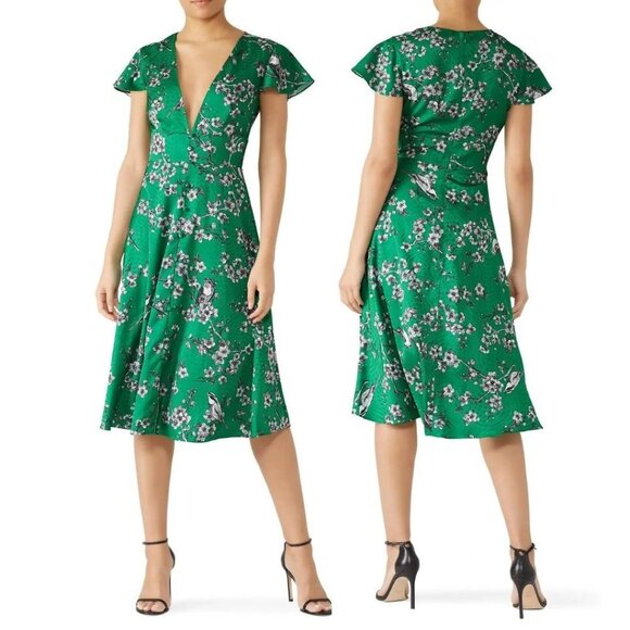 Hutch Dresses & Skirts - Hutch Sylvia Dress Green Floral Printed Satin Cap Sleeves V-Neckline S 4